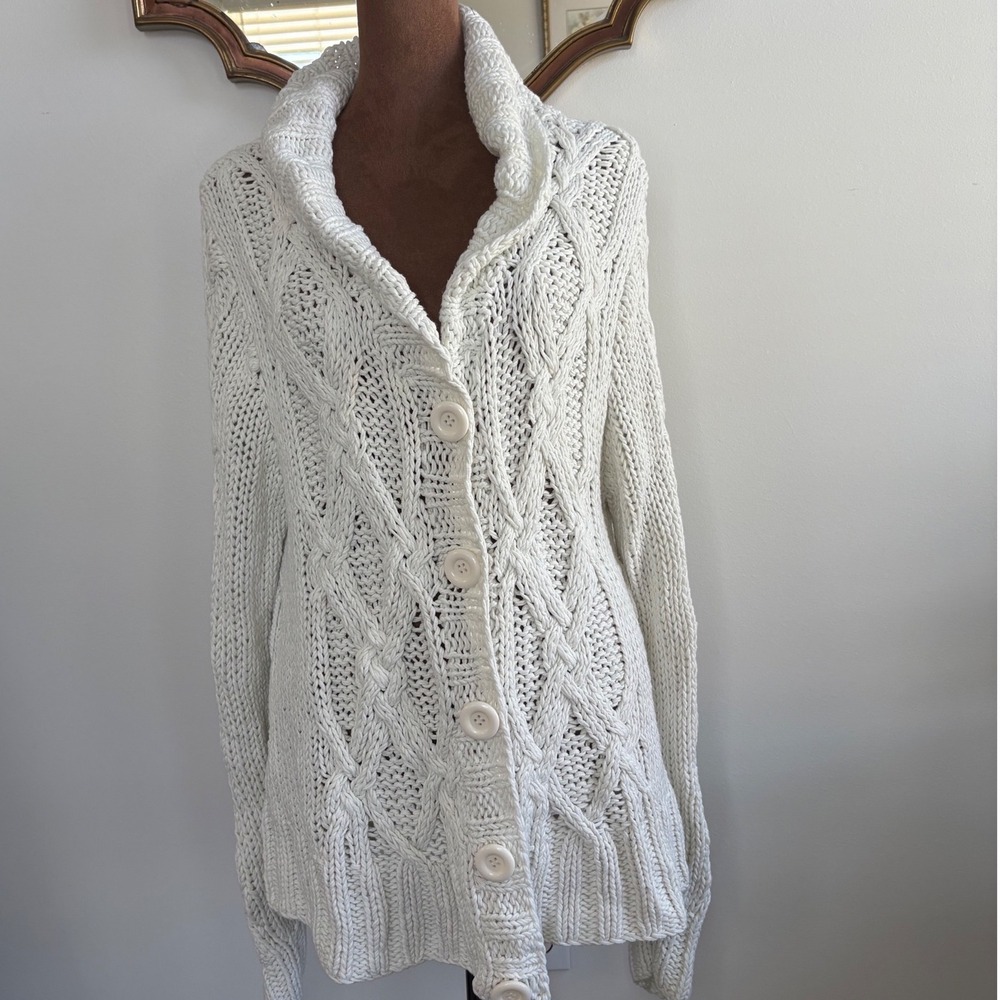 Carducci XL Cable‎ Knit Button Front Shawl Collar Cardigan Chunky Sweater